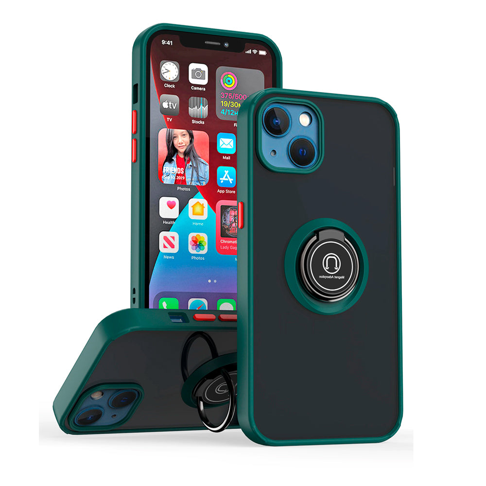 Funda para Vivo V21 5G Ahumado con Anillo Verde Bosque