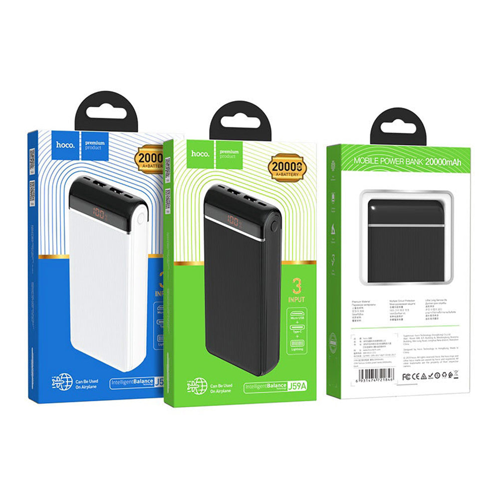 Power Bank 20000mAh Hoco J59A Pantalla digital LED Blanco