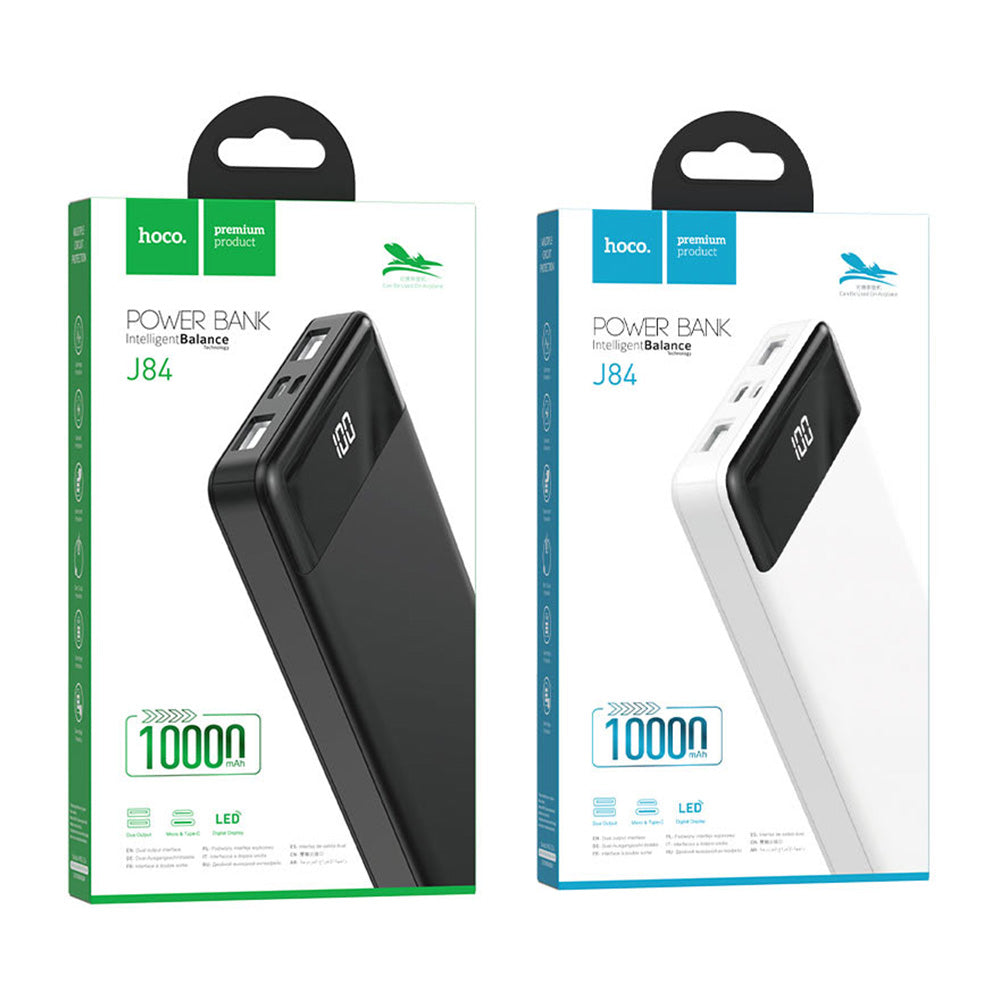 Power Bank 10000mAh Hoco J84 con Indicador LED Blanco