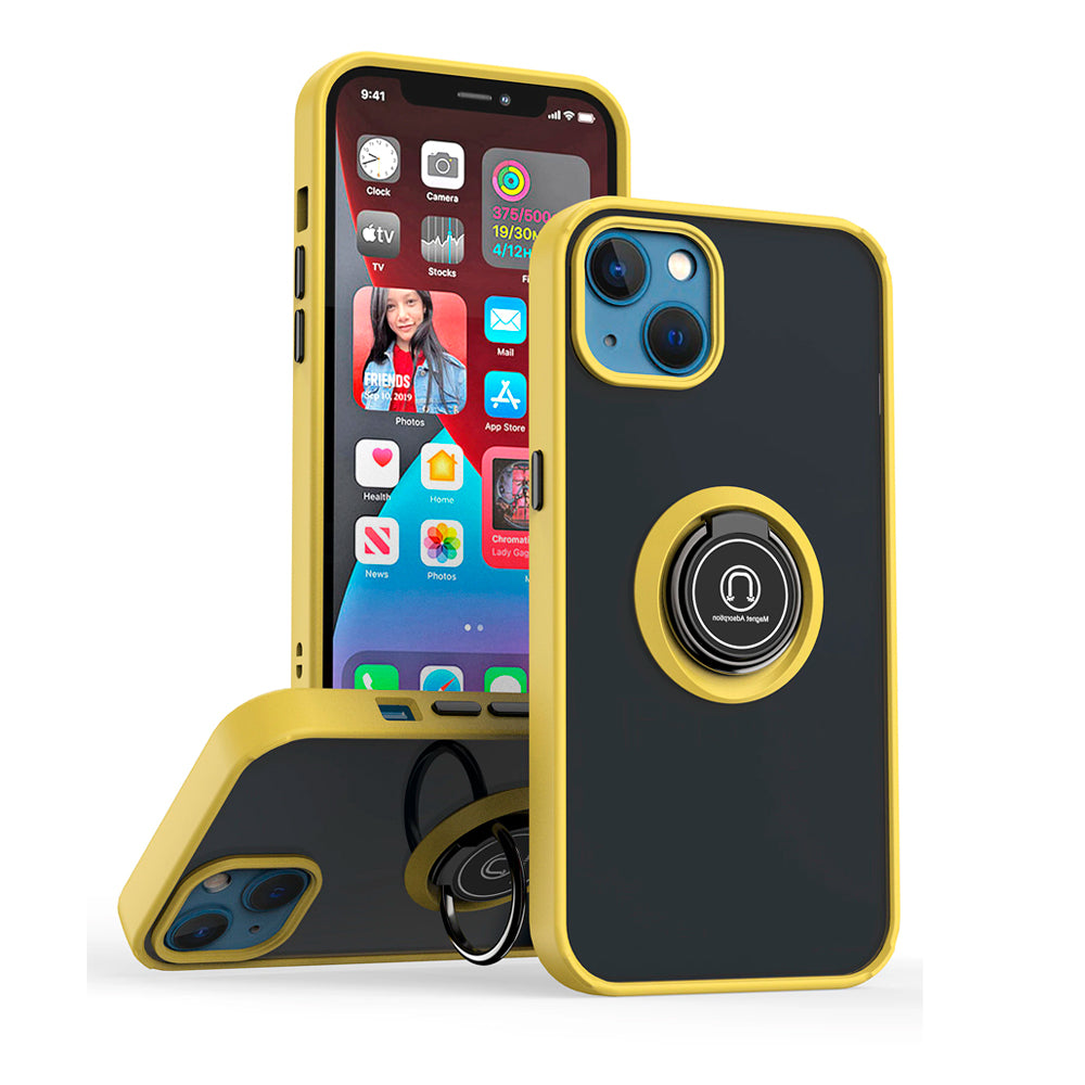 Funda para Samsung J7 Ahumado con Anillo Amarillo Antishock