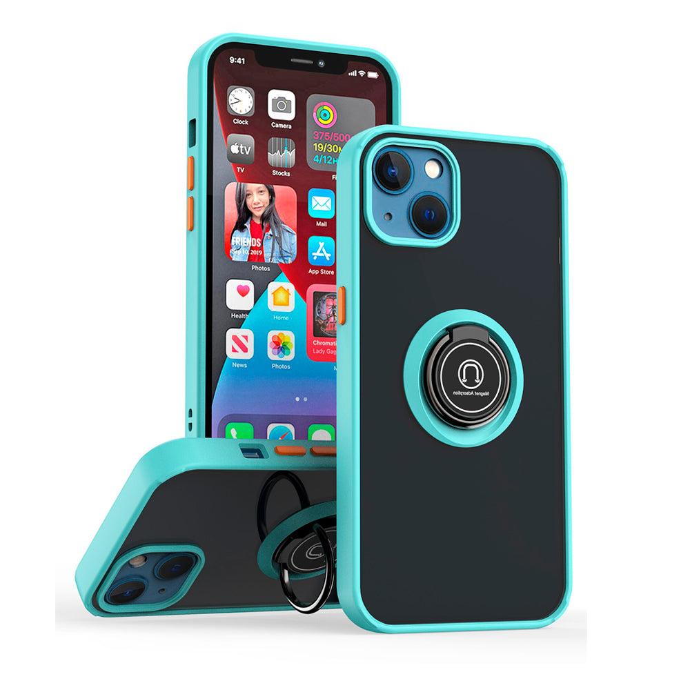 Funda para Motorola Moto E7 Ahumado con Anillo Celeste