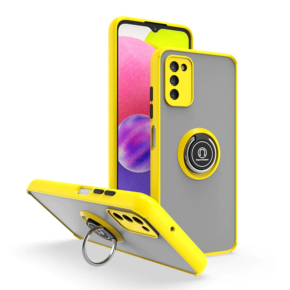 Funda Case para Samsung A04E Ahumado con Anillo Amarillo