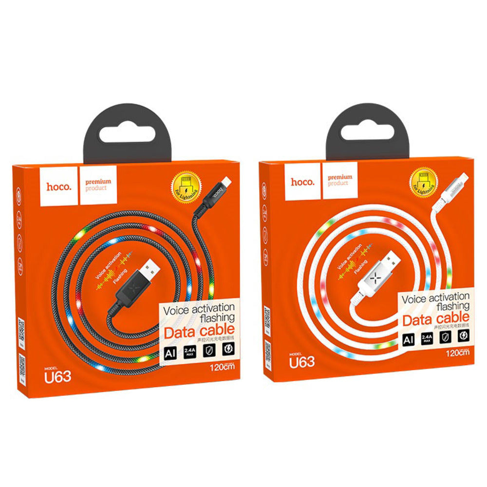 Cable USB a Lightning 1.2m Hoco U63 Negro De Alta Calidad