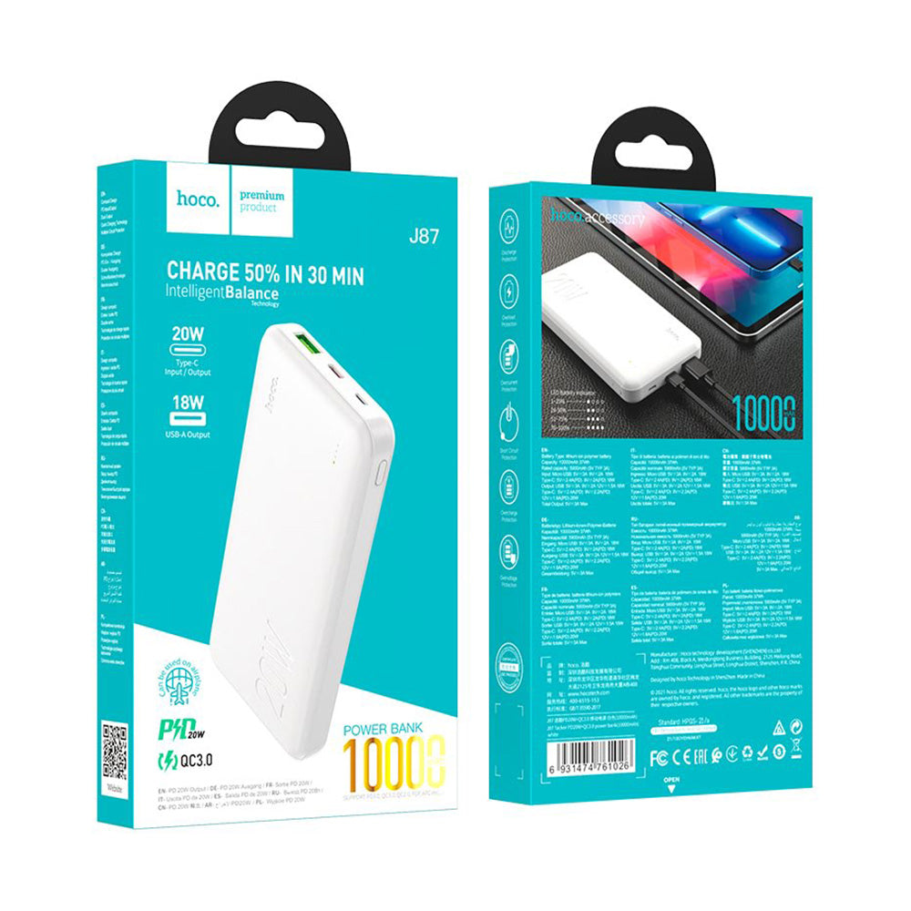 Power Bank 10000mAh Hoco J87 con Indicador LED Blanco