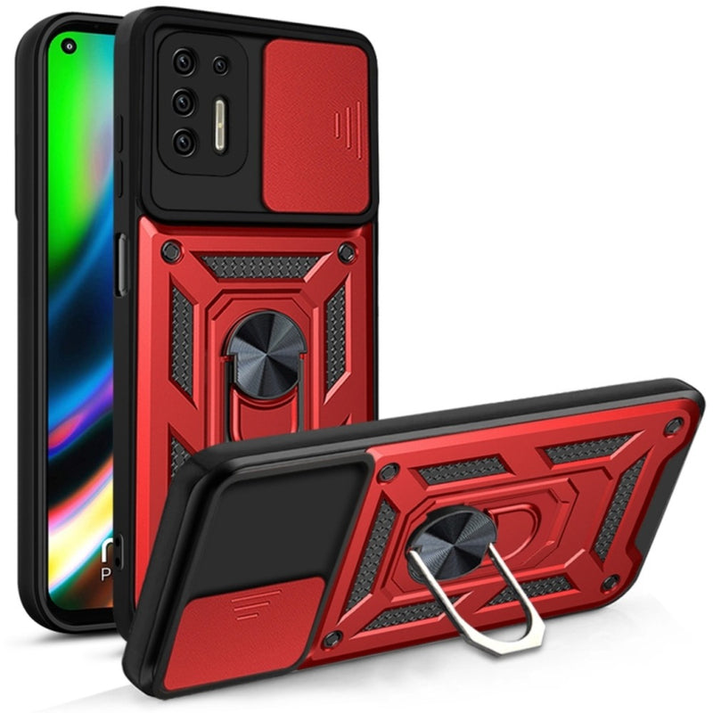 Funda Case de Motorola G9 Plus Holder Protector Camara Rojo