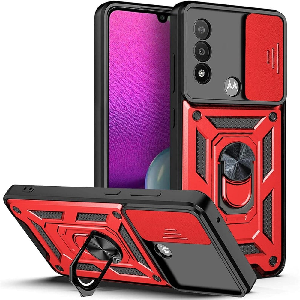 Funda para Motorola E7 Power Holder Protector Camara Rojo