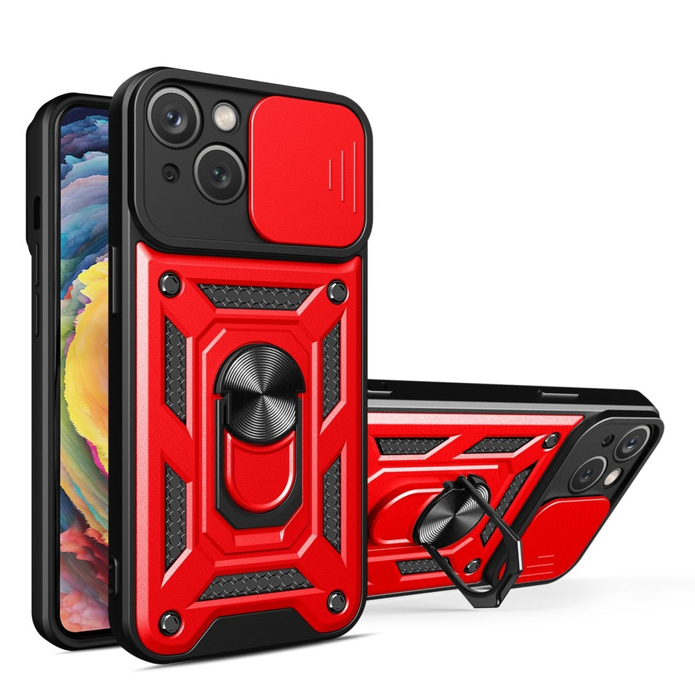 Funda Case para iPhone 13 Holder Protector Camara Rojo