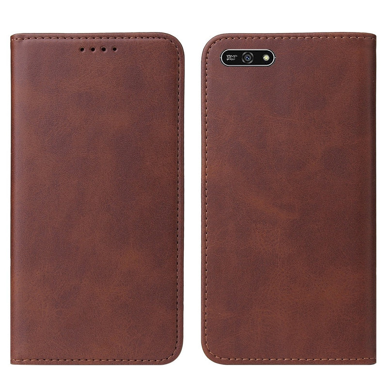 Funda Case para Huawei Y7 2018 Flip Cover Marrón Antishock