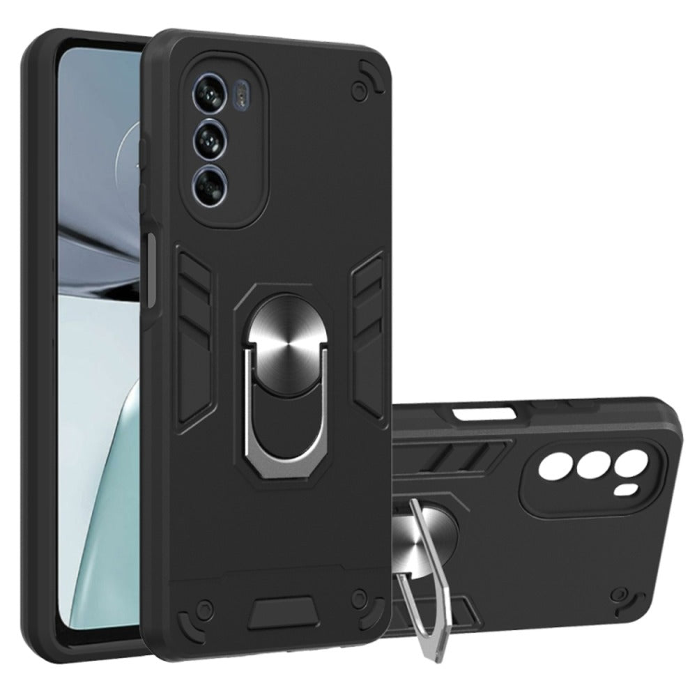 Funda para Motorola Moto G62 5G con Anillo Metálico Negro