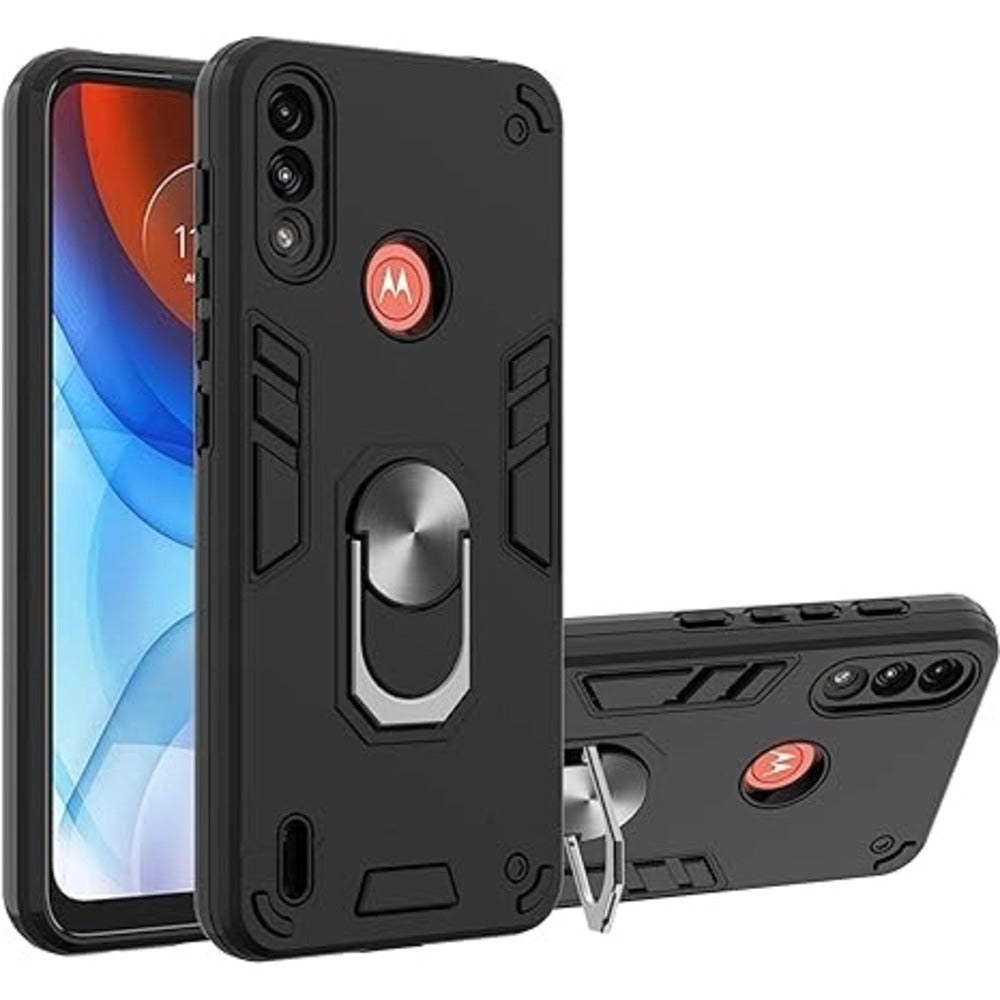 Funda para Motorola Moto E7 Power con Anillo Metálico Negro