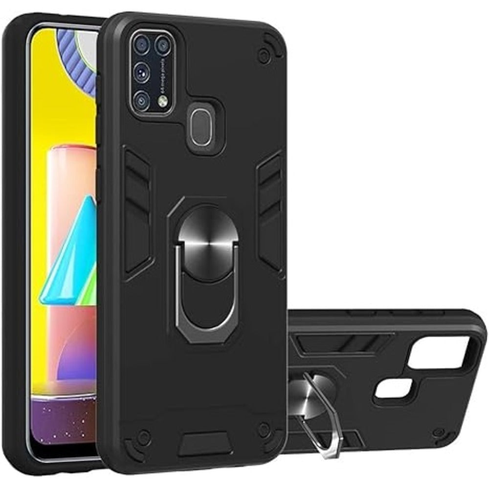 Funda de Zte A52 con Anillo Metálico Negro Antishock