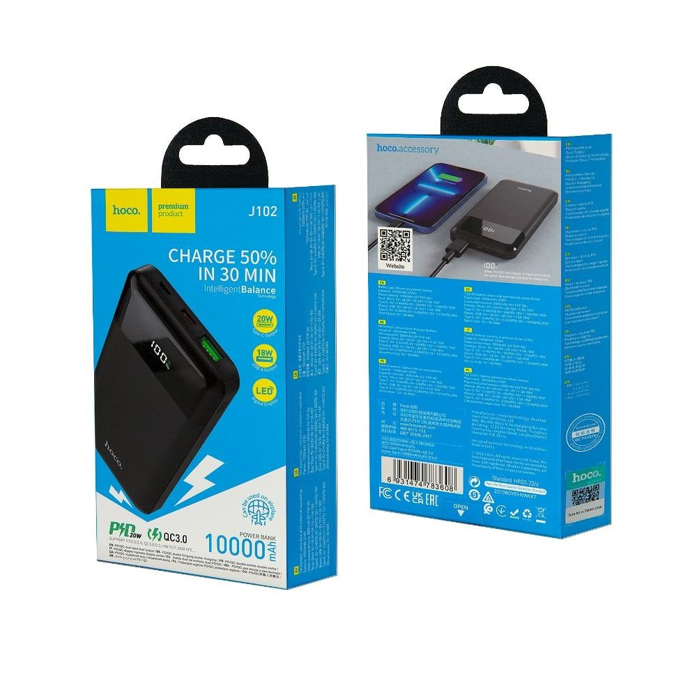 Power Bank 10000mAh Hoco J102 con Indicador LED Negro