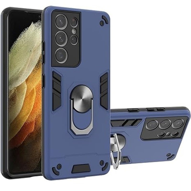 Funda Case para Samsung S21 Ultra con Anillo Metálico Azul